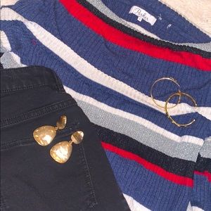 PARKER S off shoulder glitter striped knit sweater